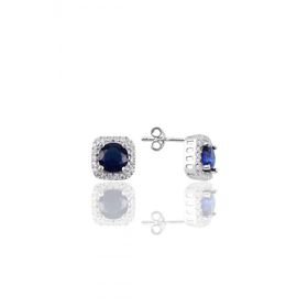 Söğütlü Silver Gümüş Rodyumlu Safir Taşlı Pırlanta Montürlü Küpe