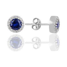 Söğütlü Silver Gümüş Rodyumlu Safir Taşlı Pırlanta Montürlü Küpe