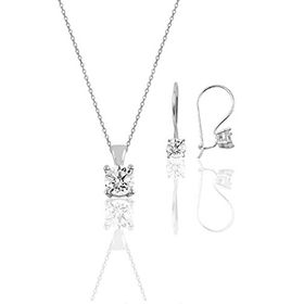 Söğütlü Silver Gümüş Rodyumlu Tek Taş kolye ve Çengelli Küpe
