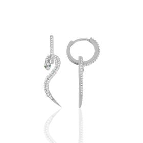 Söğütlü Silver Gümüş Rodyumlu Zirkon Taşlı 14 mm Halkalı Tasarım Yılan Küpe