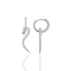Söğütlü Silver Gümüş Rodyumlu Zirkon Taşlı 14 mm Halkalı Tasarım Yılan Küpe