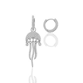 Söğütlü Silver Gümüş Rodyumlu Zirkon Taşlı Deniz Anası Figürlü Tarz Küpe