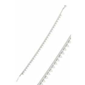 Söğütlü Silver Gümüş Rodyumlu Zirkon Taşlı Gurmet Zincirli Piramit Halhal