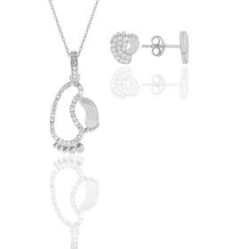 Söğütlü Silver Gümüş Rodyumlu Zirkon Taşlı İlk Adım Kolye ve Küpe İkili Set