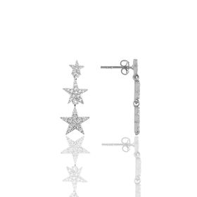 Söğütlü Silver Gümüş Rodyumlu Zirkon Taşlı Kayan Yıldızlar Küpe