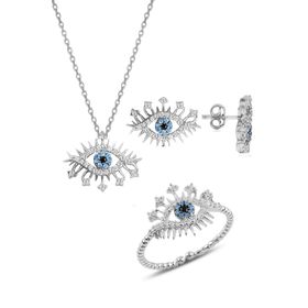 Söğütlü Silver Gümüş Rodyumlu Zirkon Taşlı Lareyn Kolye Küpe ve Yüzük