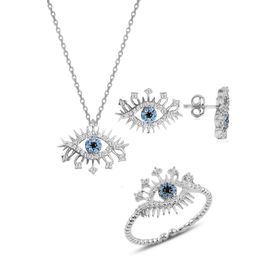Söğütlü Silver Gümüş Rodyumlu Zirkon Taşlı Lareyn Kolye Küpe ve Yüzük