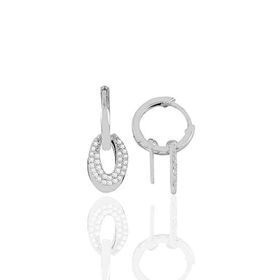 Söğütlü Silver Gümüş Rodyumlu Zirkon Taşlı Oval Sallantılı Halka Küpe
