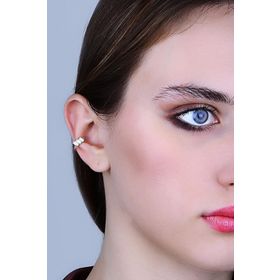 Söğütlü Silver Gümüş Rodyumlu Zirkon Taşlı Sıkıştırmalı Kıkırdak Küpe