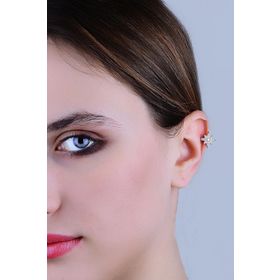 Söğütlü Silver Gümüş Rodyumlu Zirkon Taşlı Sıkıştırmalı Kıkırdak Küpe