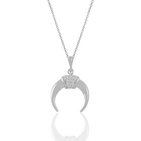 Söğütlü Silver Gümüş Rodyumlu Zirkon Taşlı Ters Hilal Kolye Küpe