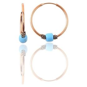Söğütlü Silver Gümüş Rose 14 mm Turkuaz Taşlı Halka Küpe