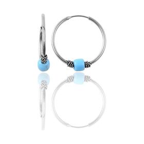 Söğütlü Silver Gümüş Rose 17 mm Turkuaz Taşlı Halka Küpe