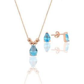 Söğütlü Silver Gümüş Rose Akuamarin Dorica Damla Kolye ve Çivi Küpe Set