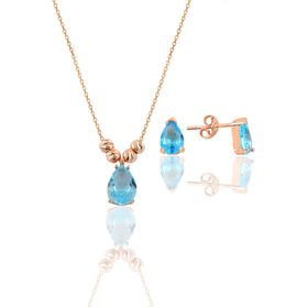 Söğütlü Silver Gümüş Rose Akuamarin Dorica Damla Kolye ve Çivi Küpe Set