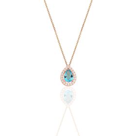 Söğütlü Silver Gümüş Rose Akuamarin Taşlı Damla Kolye ve Küpe