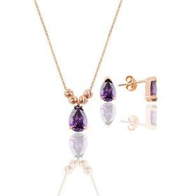 Söğütlü Silver Gümüş Rose Ametis Renkli Dorica Damla Kolye ve Çivi Küpe Seti