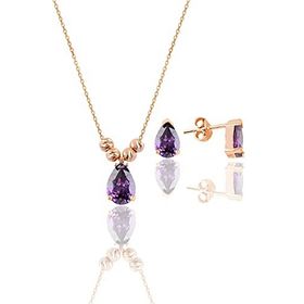 Söğütlü Silver Gümüş Rose Ametis Renkli Dorica Damla Kolye ve Çivi Küpe Seti