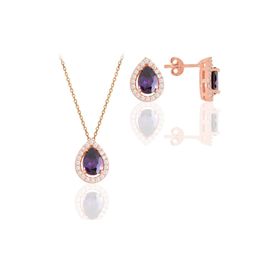 Söğütlü Silver Gümüş Rose Ametis Taşlı Damla Küpe