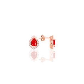 Söğütlü Silver Gümüş Rose Kırmızı Taşlı Damla Küpe