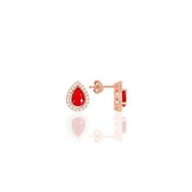 Söğütlü Silver Gümüş Rose Kırmızı Taşlı Damla Küpe