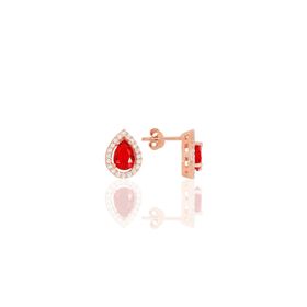 Söğütlü Silver Gümüş Rose Kırmızı Taşlı Damla Küpe