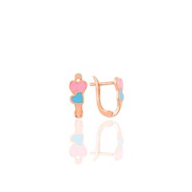 Söğütlü Silver Gümüş Rose Mavi ve Pembe Mineli Birleşen Kalpler Küpe