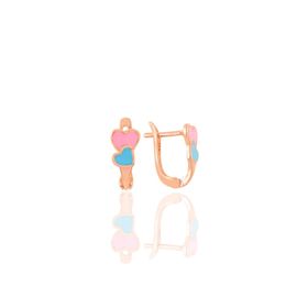 Söğütlü Silver Gümüş Rose Mavi ve Pembe Mineli Birleşen Kalpler Küpe