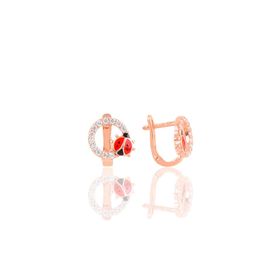 Söğütlü Silver Gümüş Rose Mineli Zirkon Taşlı Uğur Böceği Küpe