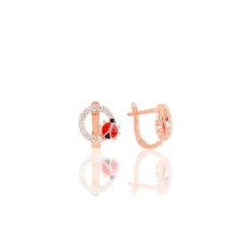 Söğütlü Silver Gümüş Rose Mineli Zirkon Taşlı Uğur Böceği Küpe