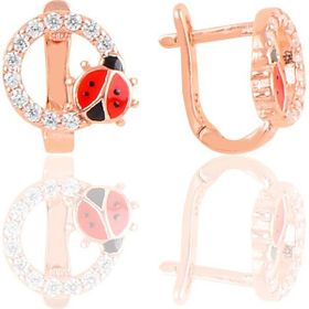 Söğütlü Silver Gümüş Rose Mineli Zirkon Taşlı Uğur Böceği Küpe