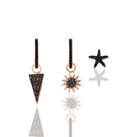 Söğütlü Silver Gümüş Rose Onix Taşlı Piramit Kombin Üçlü Küpe Set