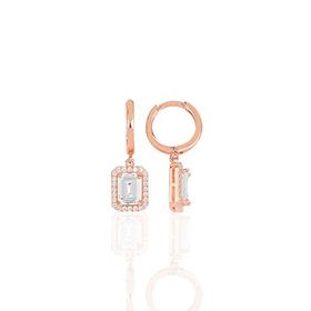 Söğütlü Silver Gümüş Rose Pırlanta Montür Çizgili Baget Taşlı Sallantılı Küpe