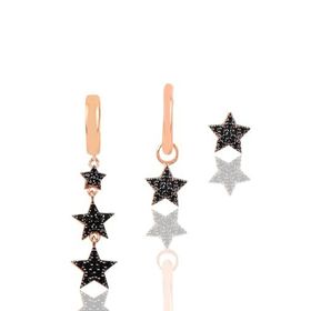 Söğütlü Silver Gümüş Rose Siyah Taşlı Yıldızlar Kombin Üçlü Küpe Seti