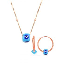 Söğütlü Silver Gümüş Rose Top Top Zincirli Turkuaz Taşlı Kolye ve Küpe