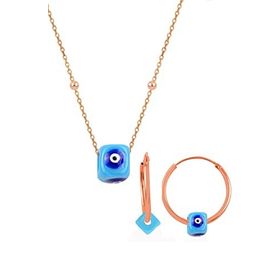 Söğütlü Silver Gümüş Rose Top Top Zincirli Turkuaz Taşlı Kolye ve Küpe