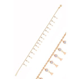 Söğütlü Silver Gümüş Rose Zirkon Taşlı Çift Sıra Üçgen Pullu Halhal