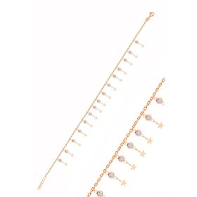 Söğütlü Silver Gümüş Rose Zirkon Taşlı Çift Sıra Yıldız Pullu Halhal