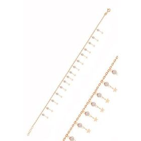 Söğütlü Silver Gümüş Rose Zirkon Taşlı Çift Sıra Yıldız Pullu Halhal