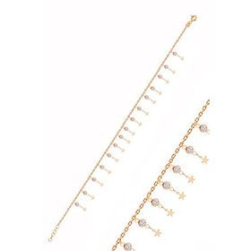 Söğütlü Silver Gümüş Rose Zirkon Taşlı Çift Sıra Yıldız Pullu Halhal