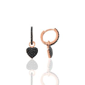 Söğütlü Silver Gümüş Siyah Taşlı Kalp Modeli Taşlı Halka Küpe