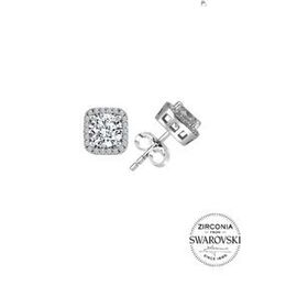 Söğütlü Silver Gümüş Swarovski Taşlı Pırlanta Kare Küpe