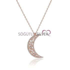 Söğütlü Silver KOLYE5097 Nano Turkuaz Taşlı Ay Kadın Kolye