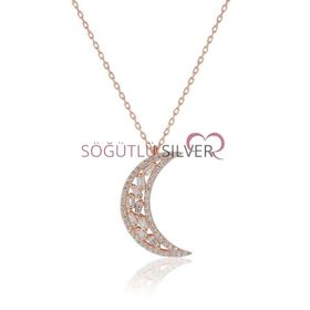 Söğütlü Silver KOLYE5097 Nano Turkuaz Taşlı Ay Kadın Kolye