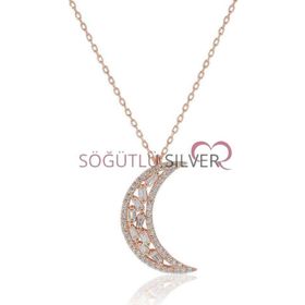 Söğütlü Silver KOLYE5097 Nano Turkuaz Taşlı Ay Kadın Kolye