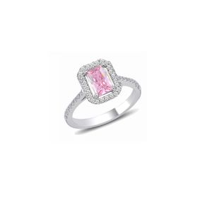 Söğütlü Silver Rodyumlu Pırlanta Montürlü Pembe Baget Taşlı Gümüş Yüzük
