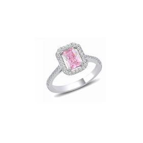 Söğütlü Silver Rodyumlu Pırlanta Montürlü Pembe Baget Taşlı Gümüş Yüzük