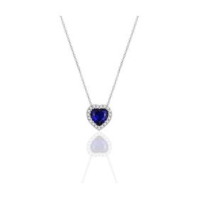 Söğütlü Silver Rodyumlu Safir Taşlı Pırlanta Modeli Kalp Gümüş Kadın Kolye