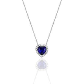 Söğütlü Silver Rodyumlu Safir Taşlı Pırlanta Modeli Kalp Gümüş Kadın Kolye