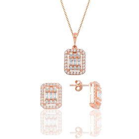 Söğütlü Silver SGTL10131 Gümüş Rose Baget Taşlı İkili Set